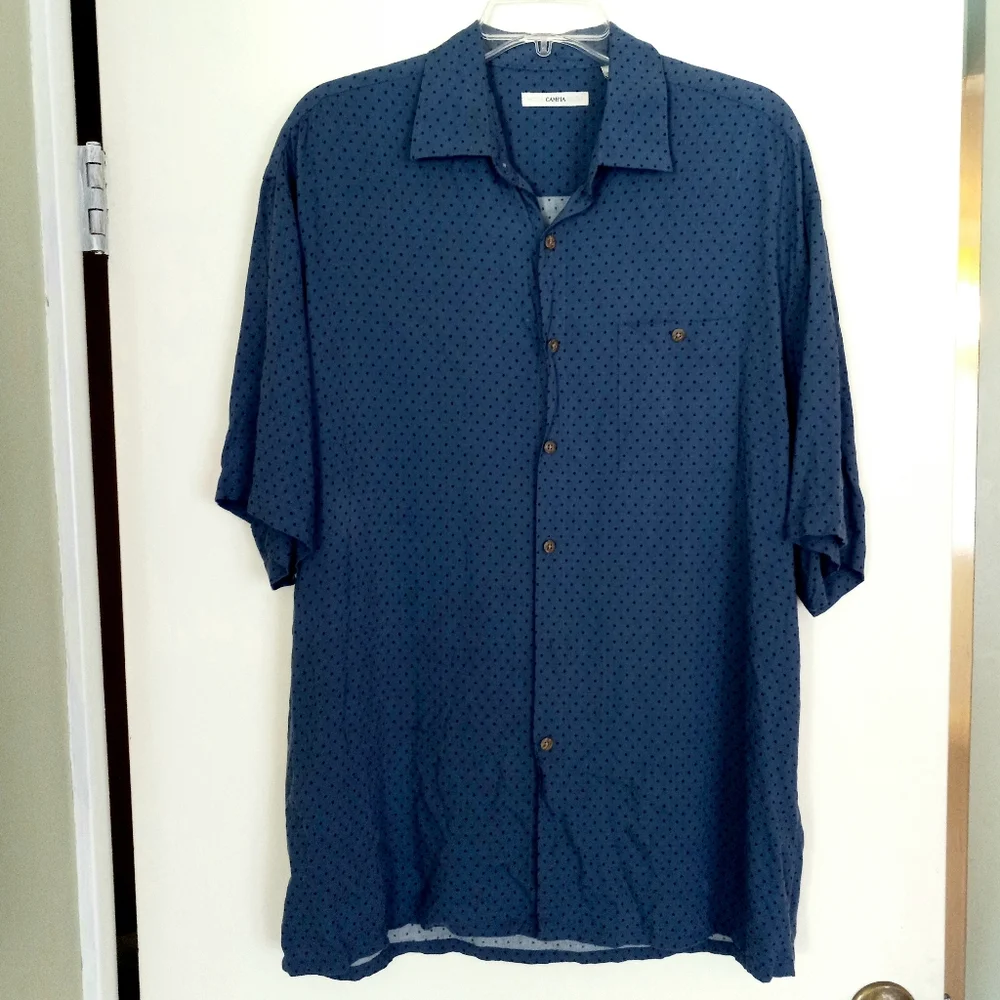 Campia Moda men's size L blue polka dot button down short sleeve shirt - Picture 7 of 7